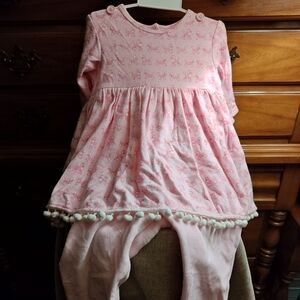 Pink Kids One Piece with Pom-Pom Trim